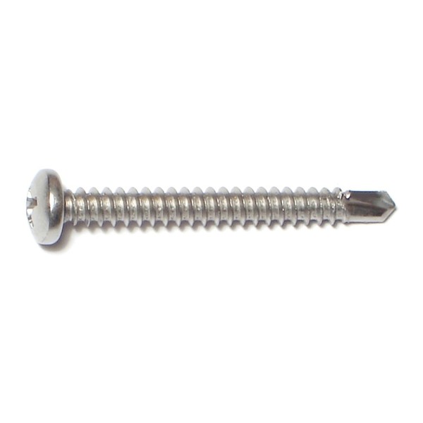 Midwest Fastener Self-Drilling Screw, #8 x 1-1/2 in, Zinc Plated Stainless Steel Pan Head Phillips Drive, 100 PK 09836